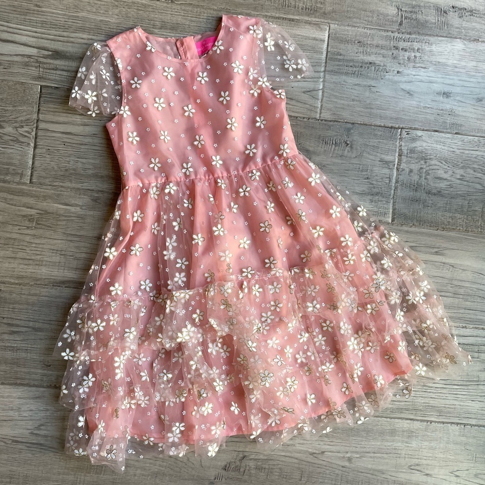 Holly Hastie Cinderella Tulle Dress Pink W/White/Gold Flowers NO Ribbon SZ 11/12